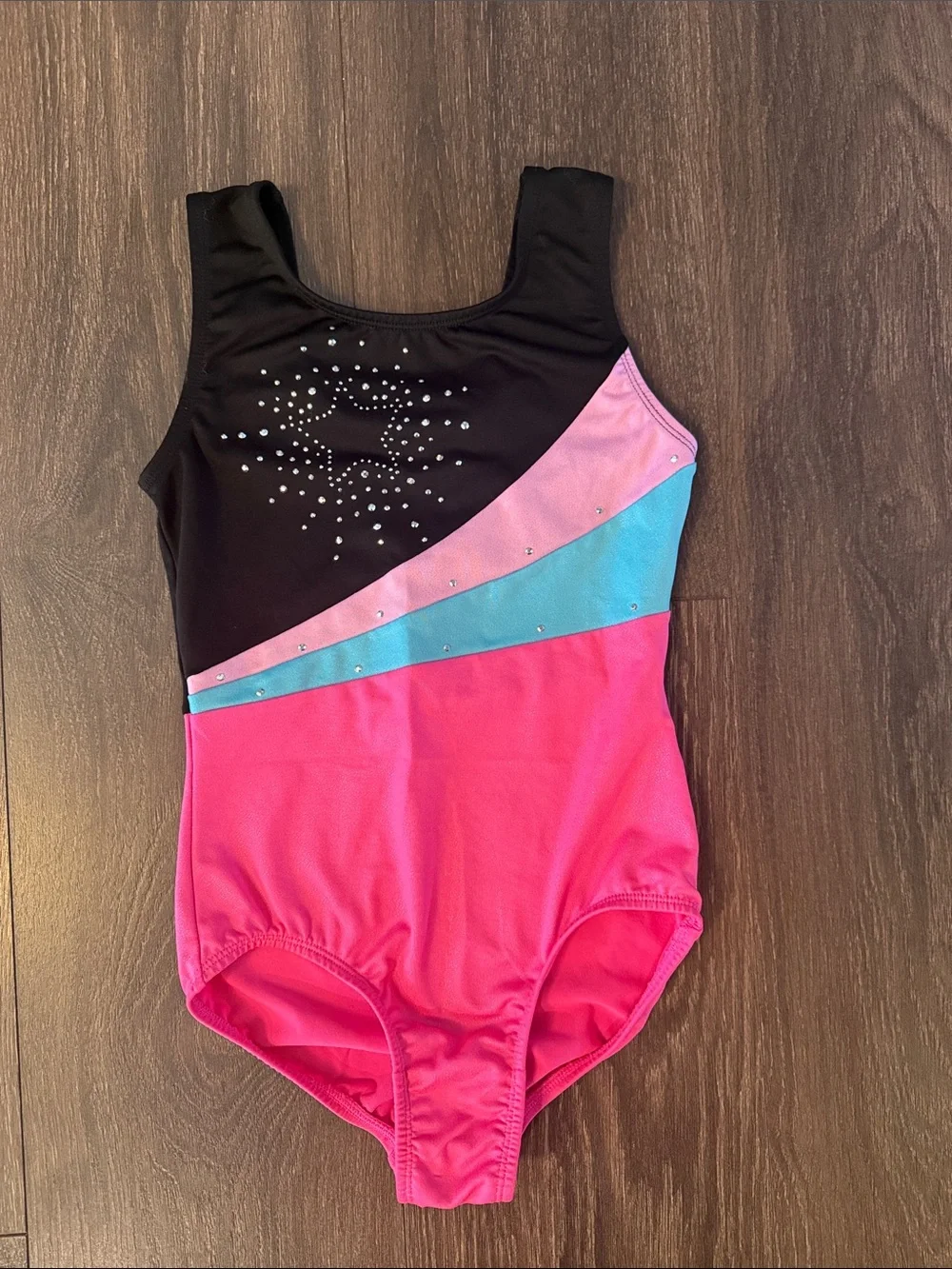 Moret Black, Hot Pink, Light Pink & Light Blue Girls Gymnastics Leotard
